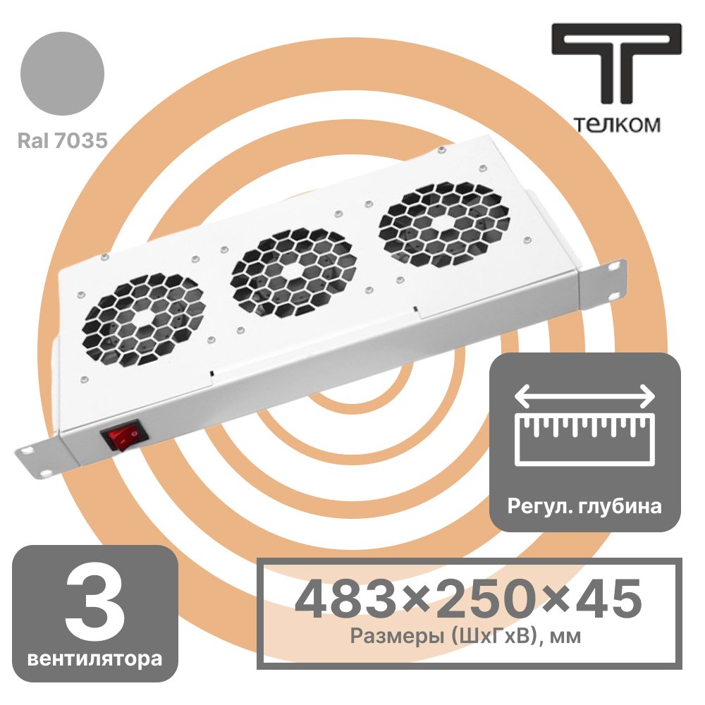 ТЕЛКОМ ВМ-19-3 Вентиляторный 19 модуль 1U (3 вентилятора) c регулируемой глубиной 200-310 ммВМ-19-3.7035 фото
