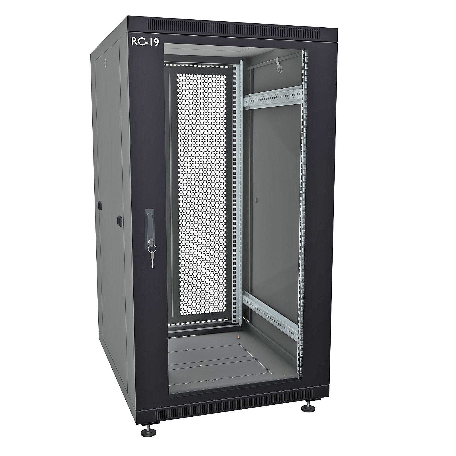 RC19 RP-18.6.10-G2P.9005 Шкаф напольный 18U 600x1000x920мм (ШхГхВ) телекоммуникационный 19, передняя дверь стеклянная - задняя дверь двойная перфорированная, цвет черный RAL 9005RP-18.6.10-G2P.9005 фото