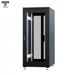 ТЕЛКОМ ТС-18.6.8-С2П Шкаф 18U 600x800x920мм (ШхГхВ) телекоммуникационный 19 напольный, передняя дверь стекло - задняя дверь перфорация распашная 2-х створчатая, цвет черный (RAL9005)