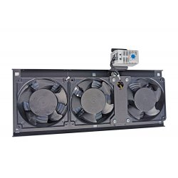 ТЕЛКОМ ВМ-К-3-Т.9005 Вентиляторный модуль охлаждения (3 вентилятора) монтаж в крышу для напольных шкафов с терморегулятором (термостат 0-60°C), цвет чёрный (RAL9005)
