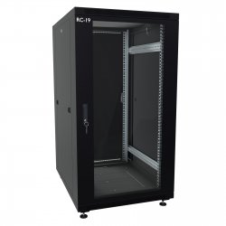 RC19 RP-18.6.6-GM.9005 Шкаф напольный 18U 600x600x920мм (ШхГхВ) телекоммуникационный 19, передняя дверь стеклянная - задняя дверь металлическая, цвет черный RAL 9005
