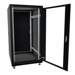 RC19 RP-22.6.6-GM.9005 Шкаф напольный 22U 600x600x1098мм (ШхГхВ) телекоммуникационный 19, передняя дверь стеклянная - задняя дверь металлическая, цвет черный RAL9005) (5 мест)