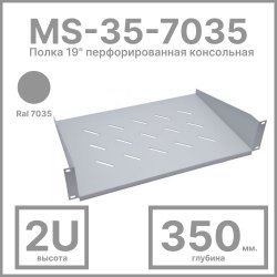 RC19 МС-35-7035 Полка 19 перфорированная  консольная 2U, глубина 350мм, цвет серый Ral7035