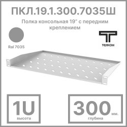 ТЕЛКОМ ПКЛ.19.1.300.7035 Полка консольная 19” с передним креплением 1U (Глубина=300мм), для шкафов с глубиной 450мм и 600мм, цвет серый (RAL7035)