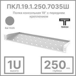 ТЕЛКОМ ПКЛ.19.1.250.7035 Полка консольная 19” с передним креплением 1U (Глубина=250мм), для шкафов с глубиной 350мм, цвет серый (RAL7035)