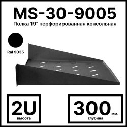 RC19 MS-30-9005 Полка 19 перфорированная консольная 2U, глубина 300мм, цвет черный Ral 9005