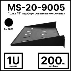 RC19 MS-20-9005 Полка 19 перфорированная консольная 1U, глубина 200мм, цвет черный RAL 9005