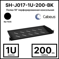 Cabeus SH-J017-1U-200-BK Полка 19 перфорированная консольная 1U глубина 200 мм, цвет черный (RAL 9004)