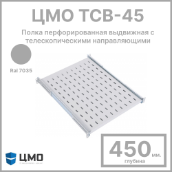 ЦМО ТСВ-45 Полка перфорированная выдвижная c телескопическими направляющими, глубина 450 мм, серая