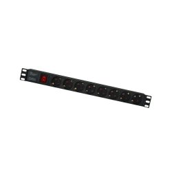 ТЕЛКОМ 54769 / PDU-1U-G8-C14 Блок евророзеток 220В 19 1U 8 розеток 16А, 2К+З, с выключателем, гнездо под шнур IEC-320 (разъем C14)