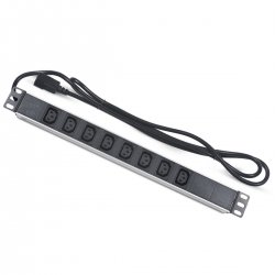 ТЕЛКОМ PDU-8I-2IEC/EY01B-1U-1C8 Блок евророзеток для 19 шкафов, горизонтальный, 8 розеток 220В IEC 320 (гнездо C13), 10 A, без выключателя, алюминиевый корпус, шнур 2 м, IEC 320 (вилка C14)
