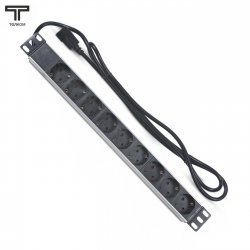 ТЕЛКОМ PDU-9P-2IEC/EY01B-1U-GER9-C14 Блок евророзеток для 19 шкафов, горизонтальный, 9 розеток 220В (Schuko), 10 A, без выключателя, алюминиевый корп