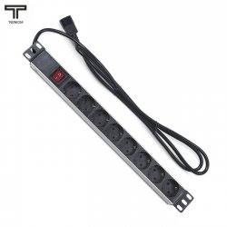 ТЕЛКОМ PDU-8P-2IEC/EY01B-1U-GER8-KG-C14 Блок евророзеток для 19 шкафов, горизонтальный, 8 розеток 220В (Schuko), 10 A, выключатель, алюминиевый корпус, шнур 2 м, IEC 320 (вилка C14)