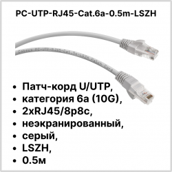 Cabeus PC-UTP-RJ45-Cat.6a-0.5m-LSZH Патч-корд U/UTP, категория 6а (10G), 2xRJ45/8p8c, неэкранированный, серый, LSZH, 0.5мPC-UTP-RJ45-Cat.6a-0.5m-LSZH фото
