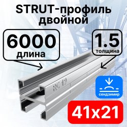 STRUT-профиль двойной 41х21х6000 мм, толщина 1,5 мм, сендзимир