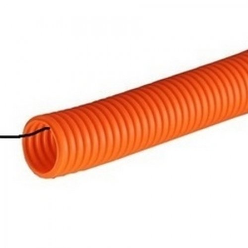 Труба ПНД гибкая гофр д20мм, тяжёлая с протяжкой, 100м, цвет оранжевый .