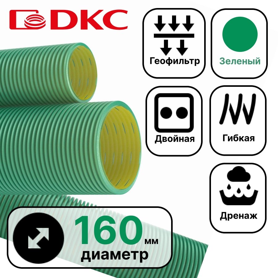 Труба гибкая двустенная дренажная д.160мм, класс SN8, перфорация 360 град., цвет зеленый140916-8K фото