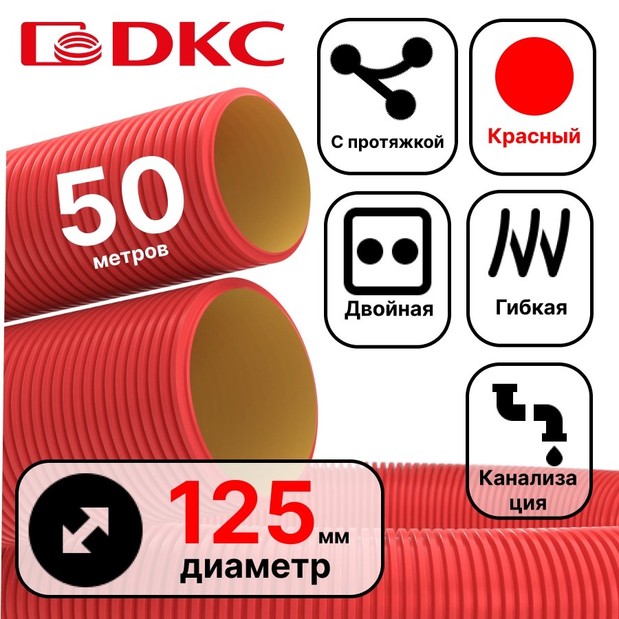 Труба гибкая двустенная для кабельной канализации д.125мм, цвет красный, в бухте 50м., с протяжкой12191250 фото