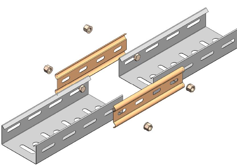Соединение перфорированного лотка между собой при помощи соединительной планки