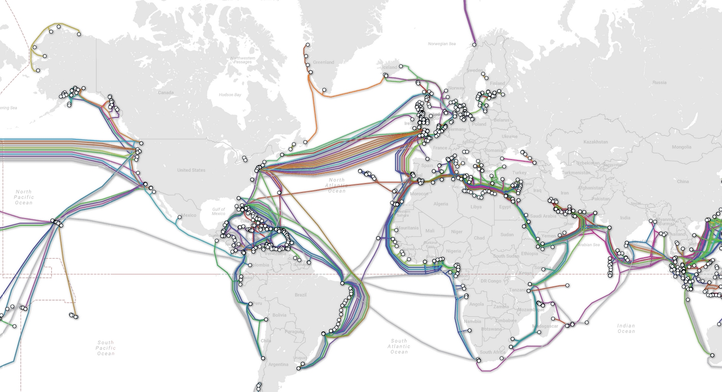 Мировая карта проложенных оптических кабелей