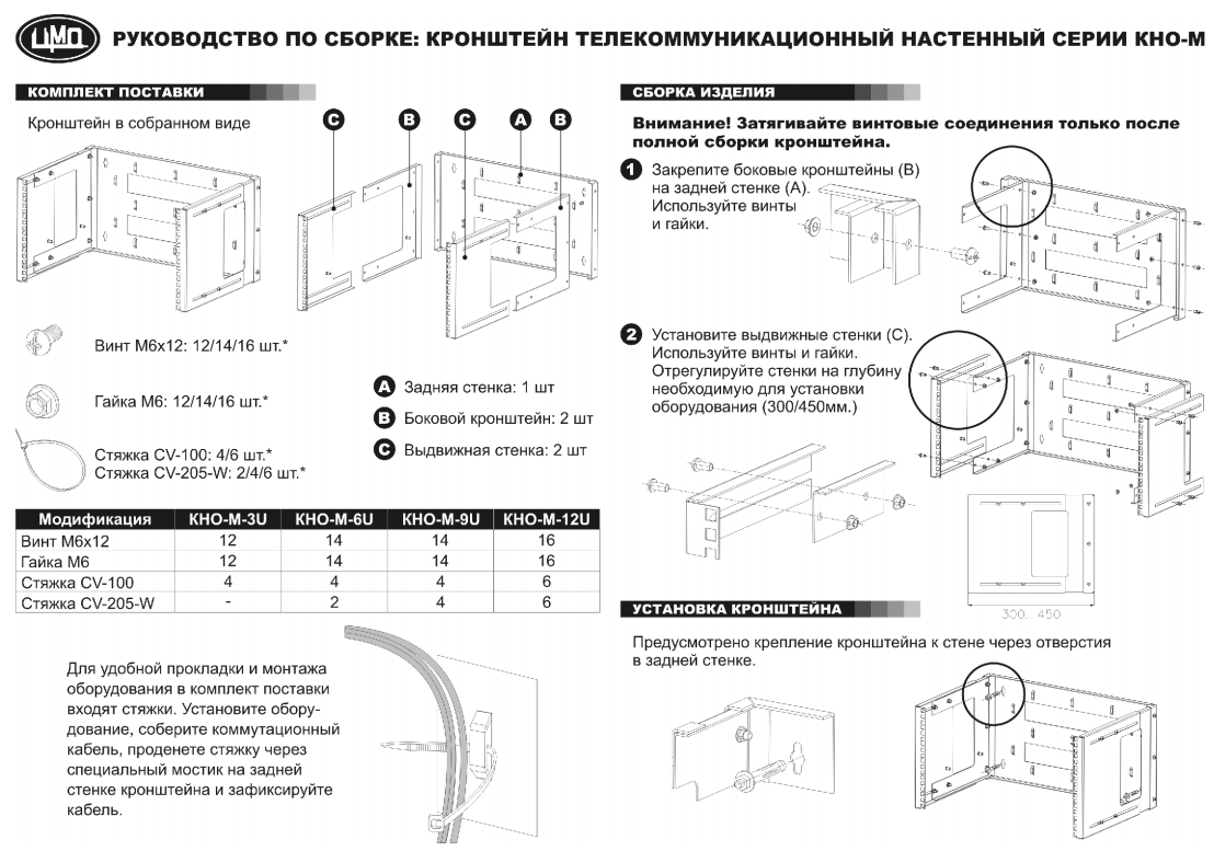 Комплект поставки и сборки кронштейна КНО-М-3U