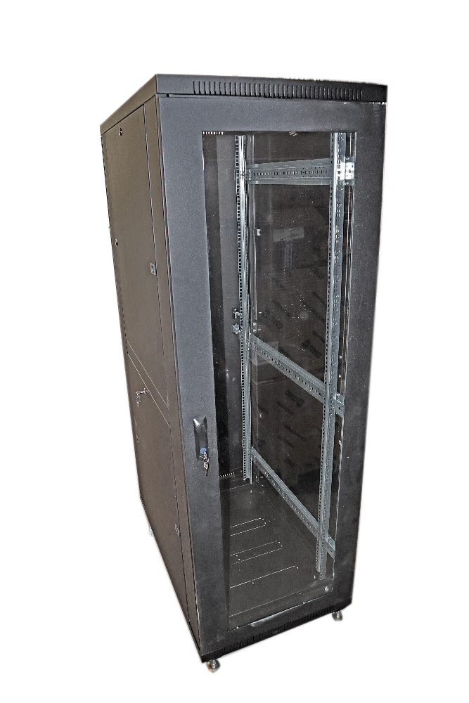 ТЕЛКОМ ТС-37.6.10-СМ Шкаф 37U 600x1000x1765мм (ШхГхВ) телекоммуникационный 19" напольный, передняя дверь стекло - задняя дверь металл, цвет черный (RAL9005)