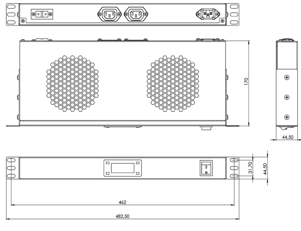 TRFA-MICR-2F-RAL7035 Hyperline чертеж габаритных размеров 